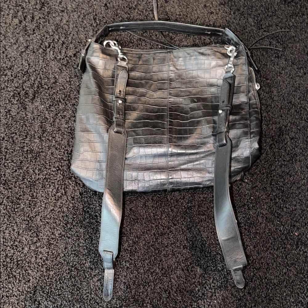 All Saints Black Crocodile-Embossed Backpack